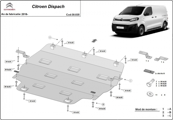 Cache sous moteur et de la boîte de vitesse Citroen Dispatch
