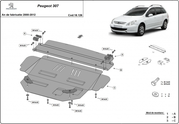 Cache sous moteur et de la boîte de vitesse Peugeot 307