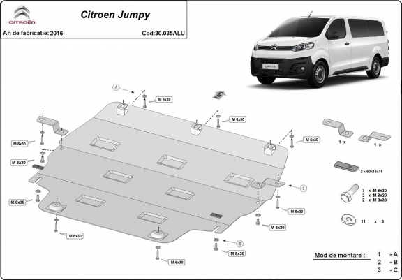Cache sous moteur et de la boîte de vitesse Citroen Jumpy Aluminium