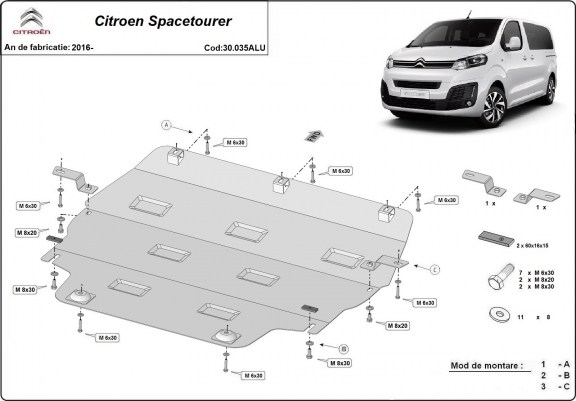 Cache sous moteur et de la boîte de vitesse Citroen Spacetourer Aluminium