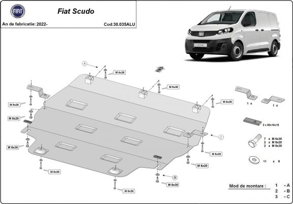 Cache sous moteur et de la boîte de vitesse Fiat Scudo Aluminium