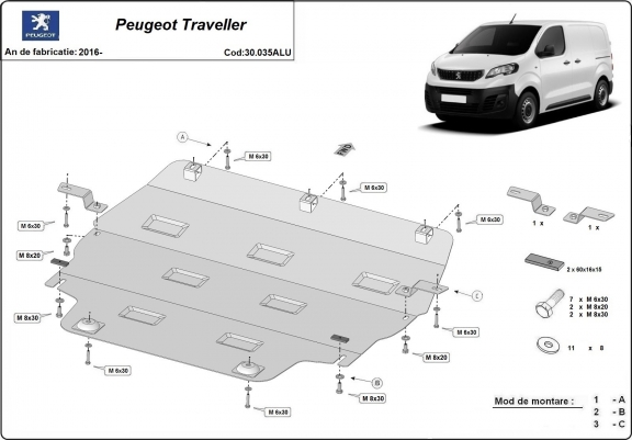Cache sous moteur et de la boîte de vitesse Peugeot Traveller Aluminium