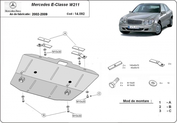 Cache sous moteur et de la radiateur Mercedes E-Classe W211
