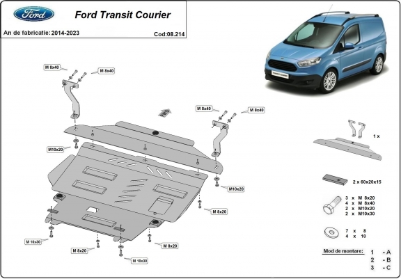 Cache sous moteur et de la boîte de vitesse Ford Transit Courier