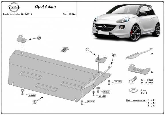 Cache sous moteur et de la boîte de vitesse Opel Adam