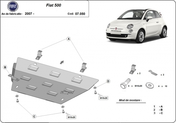 Cache sous moteur et de la boîte de vitesse Fiat 500