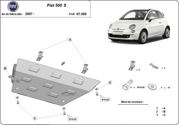 Cache sous moteur et de la boîte de vitesse Fiat 500 S