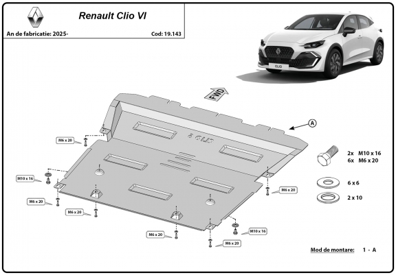 Cache sous moteur et de la boîte de vitesse Renault Clio 6