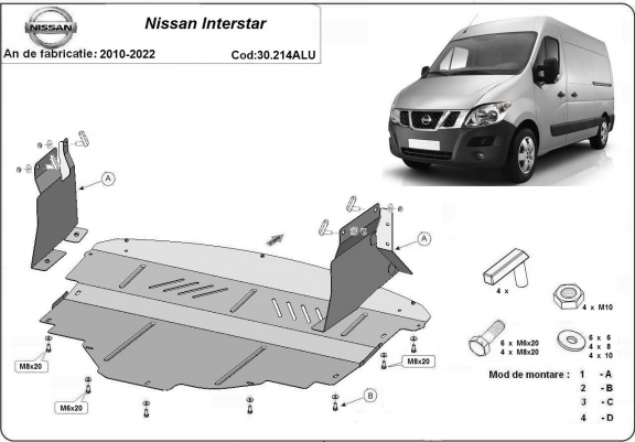 Cache sous moteur et de la boîte de vitesse Nissan Interstar Aluminium