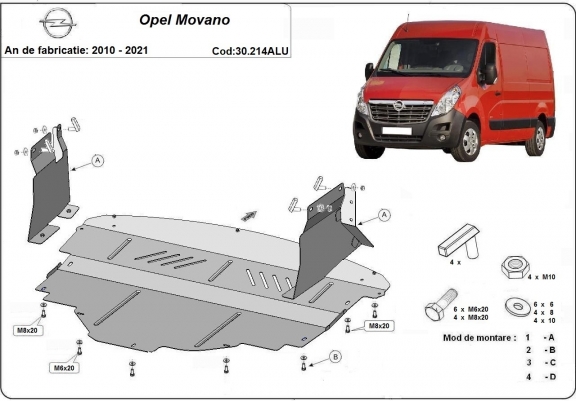 Cache sous moteur et de la boîte de vitesse Opel Movano Aluminium