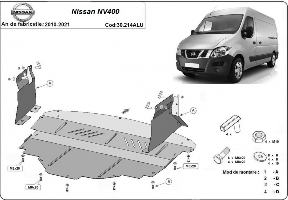 Cache sous moteur et de la boîte de vitesse Nissan NV400 Aluminium
