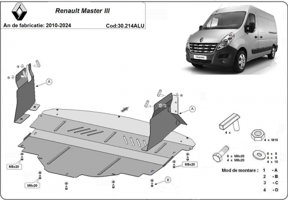 Cache sous moteur et de la boîte de vitesse Renault Master Aluminium
