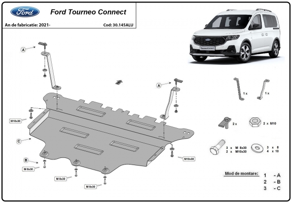Cache sous moteur et de la boîte de vitesse Ford Tourneo Connect - Aluminium