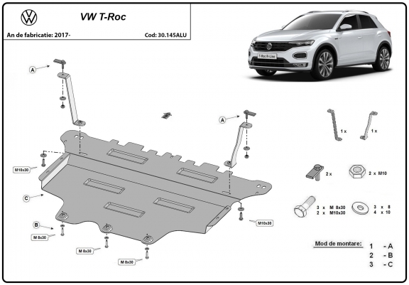 Cache sous moteur et de la boîte de vitesse en aluminium Volkswagen T-Roc 