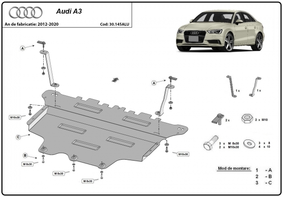 Cache sous moteur et de la boîte de vitesse en aluminium Audi A3
