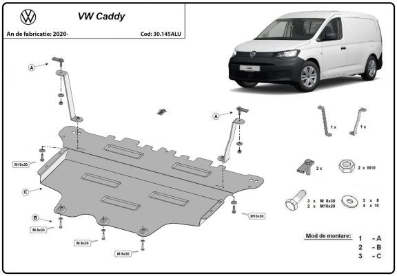 Cache sous moteur et de la boîte de vitesse VW Caddy - Aluminium