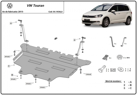 Cache sous moteur et de la boîte de vitesse en aluminium VW Touran