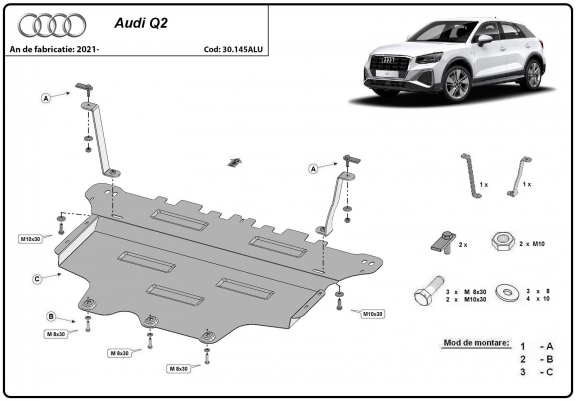 Cache sous moteur et de la boîte de vitesse en aluminium Audi Q2