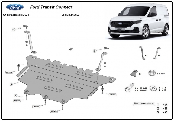 Cache sous moteur et de la boîte de vitesse Ford Transit Connect - Aluminium
