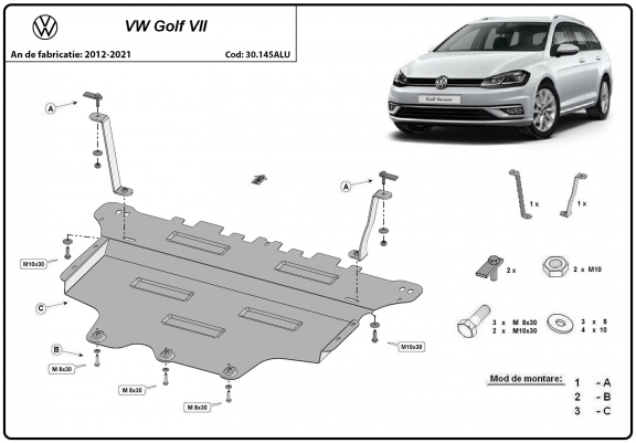 Cache sous moteur et de la boîte de vitesse en aluminium VW Golf 7