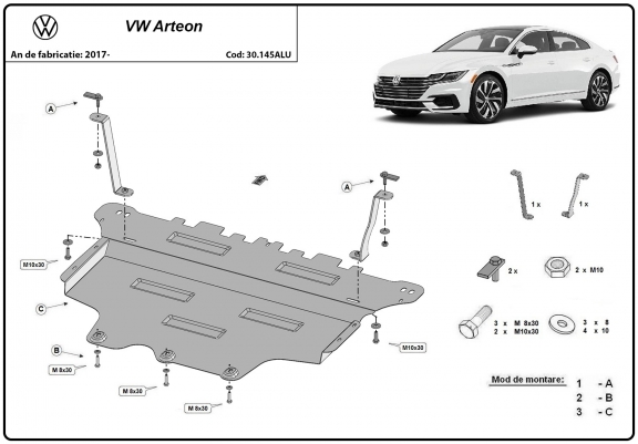 Cache sous moteur et de la boîte de vitesse VW Arteon - Aluminium