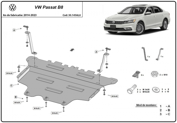 Cache sous moteur et de la boîte de vitesse en aluminium VW Passat B8