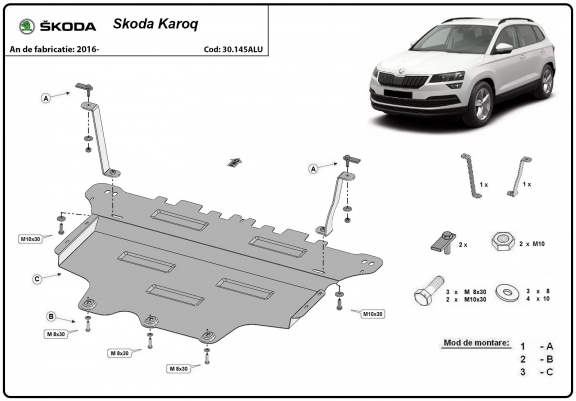 Cache sous moteur et de la boîte de vitesse en aluminium Skoda Karoq