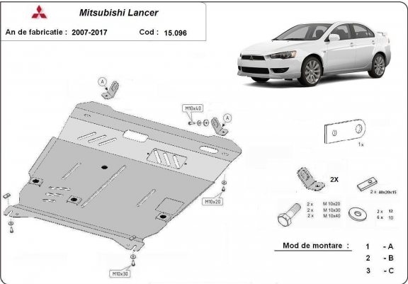 Cache sous moteur et de la boîte de vitesse Mitsubishi Lancer