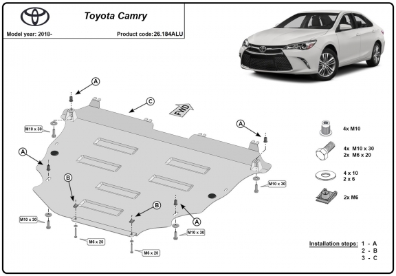 Cache sous moteur et de la boîte de vitesse Toyota Camry Aluminium