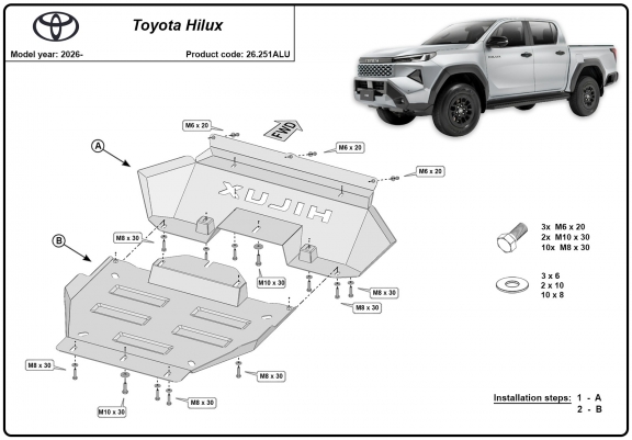Cache Sous Moteur Toyota Hilux - Aluminium