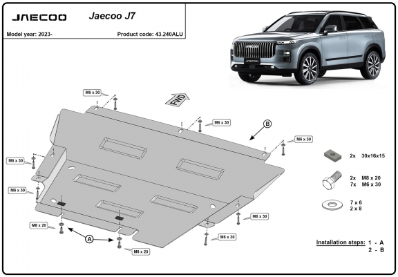 Cache sous moteur et de la boîte de vitesse Jaecoo J7 Aluminium
