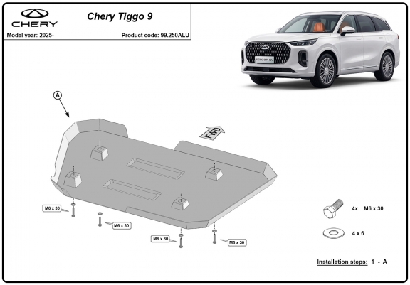 Cache de protection de réservoir Chery Tiggo 9 - Aluminium