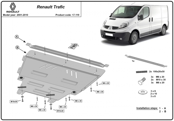 Cache sous moteur et de la boîte de vitesse Renault Trafic 2