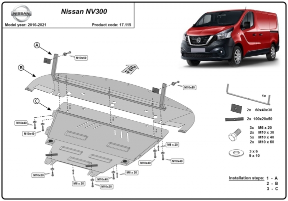 Cache sous moteur et de la boîte de vitesse Nissan NV300