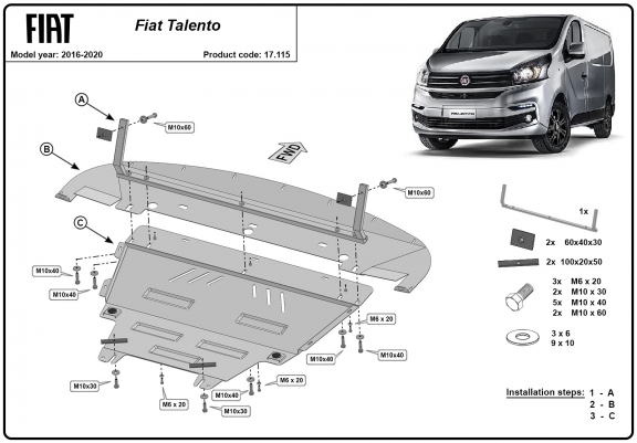 Cache sous moteur et de la boîte de vitesse Fiat Talento
