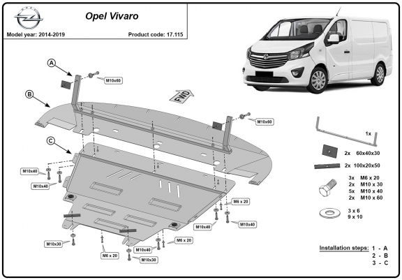 Cache sous moteur et de la boîte de vitesse Opel Vivaro B 