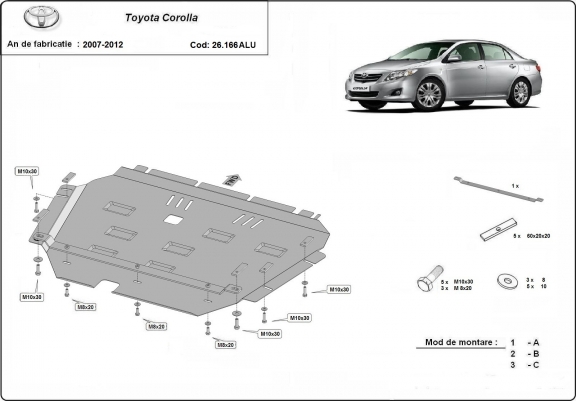 Cache sous moteur et de la boîte de vitesse Toyota Corolla Aluminium
