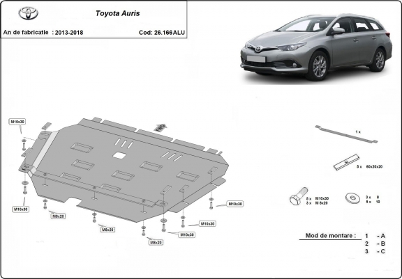 Cache sous moteur et de la boîte de vitesse Toyota Auris Aluminium