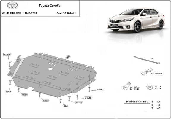 Cache sous moteur et de la boîte de vitesse Toyota Corolla Aluminium