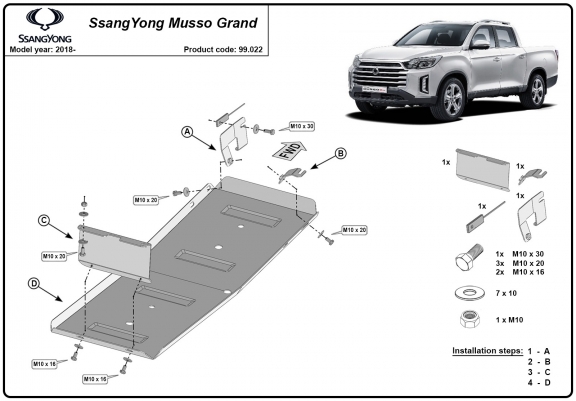Cache de protection de réservoir Ssangyong Musso Grand