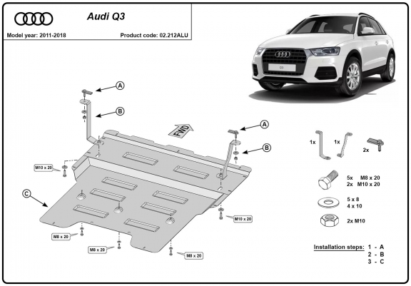 Cache sous moteur et de la boîte de vitesse en aluminium Audi Q3