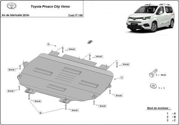 Cache sous moteur et de la boîte de vitesse Toyota Proace City Verso
