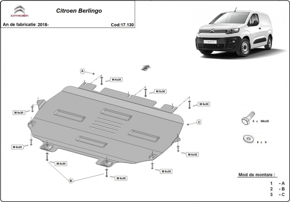 Cache sous moteur et de la boîte de vitesse Citroen Berlingo