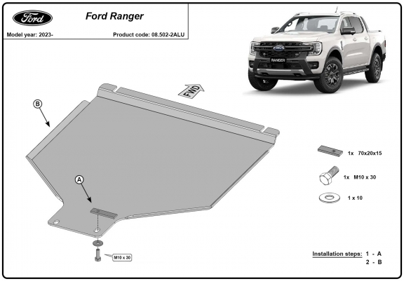 Cache de protection aluminium de la boîte de vitesse Ford Ranger