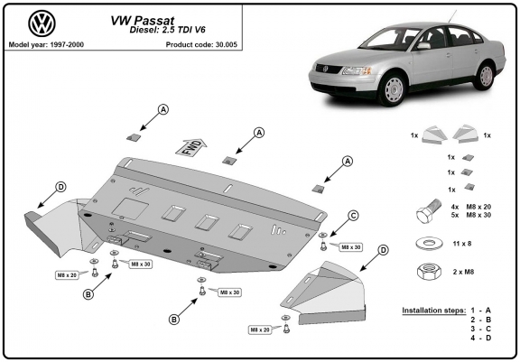 Cache sous moteur et de la radiateur VW Passat B5 2.5 TDI V6