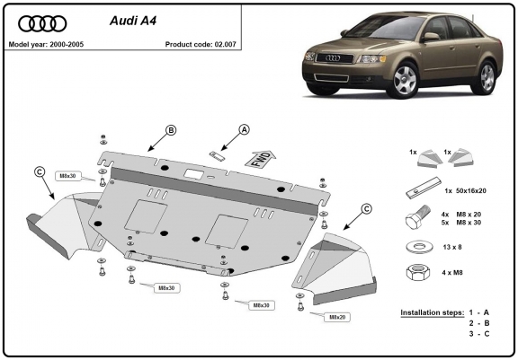 Cache sous moteur et de la radiateur Audi A4  B6 diesel 2.5 Tdi - V6