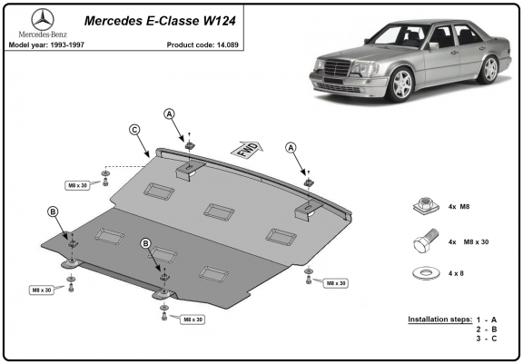 Cache sous moteur et de la radiateur Mercedes E-Classe W124 