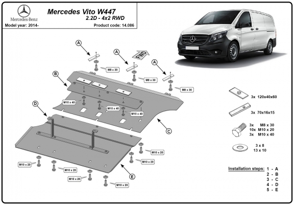 Cache sous moteur et de la boîte de vitesse Mercedes Vito W447 - 4X2 