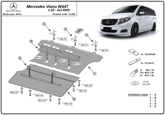 Cache sous moteur et de la boîte de vitesse Mercedes Viano W447 2.2 D, 4x2 