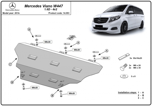 Cache sous moteur et de la boîte de vitesse Mercedes Viano W447 4x2, 1.6 D